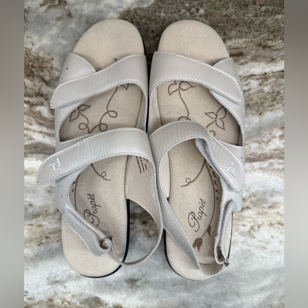 Propet Trinidad White Pearl Leather Adjust Strap Comfy Sandals Women’s 11 M(B)